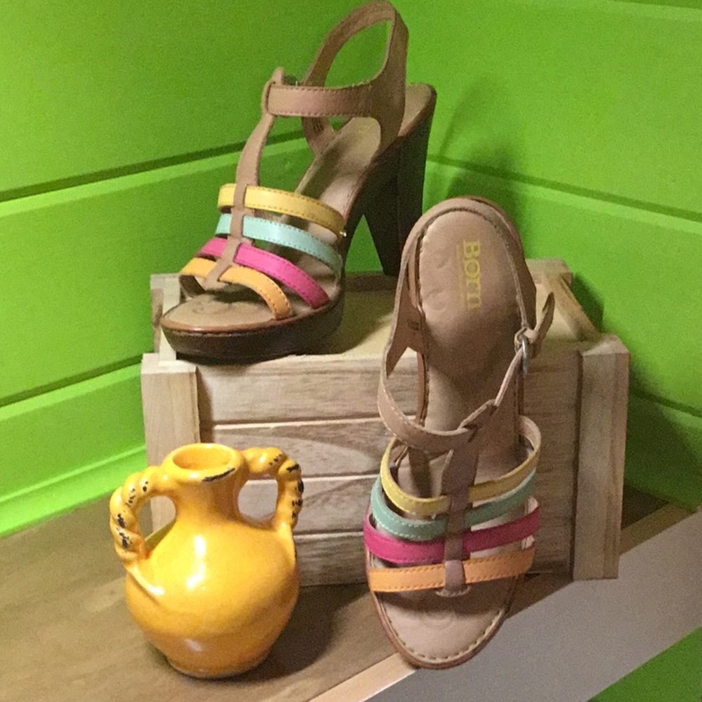 Born Multicolored T-strap Sandals Like-new